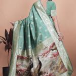 Premium Green Banarasi Saree with Embroidered Peacock Motif