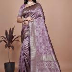 Purple Banarasi Silk Saree with Traditional Zari Work & Tassel Detailing – Ideal for Weddings, Parties, and Festive Occasions