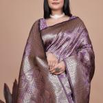 Purple Banarasi Silk Saree with Traditional Zari Work & Tassel Detailing – Ideal for Weddings, Parties, and Festive Occasions