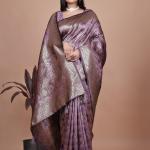 Purple Banarasi Silk Saree with Traditional Zari Work & Tassel Detailing – Ideal for Weddings, Parties, and Festive Occasions
