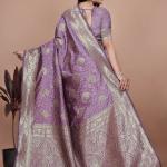Designer Purple Silk Saree with Golden Zari Borders – Ideal for Weddings and Special Occasions