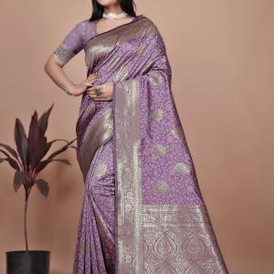 Designer Purple Silk Saree with Golden Zari Borders – Ideal for Weddings and Special Occasions