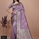 Designer Purple Silk Saree with Golden Zari Borders – Ideal for Weddings and Special Occasions