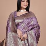 Designer Purple Silk Saree with Golden Zari Borders – Ideal for Weddings and Special Occasions