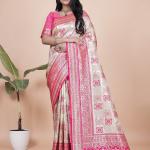 Graceful Pink and White Saree with Silver Zari Embroidery for Festive Occasions