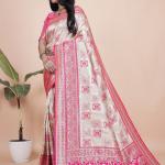 Graceful Pink and White Saree with Silver Zari Embroidery for Festive Occasions