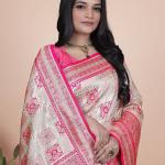 Graceful Pink and White Saree with Silver Zari Embroidery for Festive Occasions