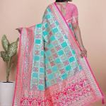 Premium Aqua and Pink Banarasi Silk Saree with Zari Embroidery
