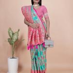 Premium Aqua and Pink Banarasi Silk Saree with Zari Embroidery