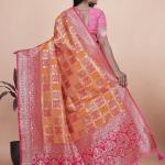 Royal Orange and Pink Silk Saree with Detailed Zari Work for Weddings