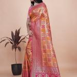 Royal Orange and Pink Silk Saree with Detailed Zari Work for Weddings