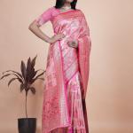 Luxurious Pink Silk Saree with Floral Zari Embroidery for Special Occasions