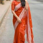 Felicitous Orange Cotton Silk Saree With Proficient Blouse Piece
