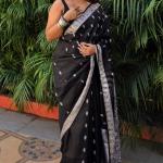 Glowing Black Soft Silk Saree With Lovely Blouse Piece