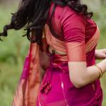 Most Flattering Dark Pink Linen Silk Saree With Desultory Blouse Piece