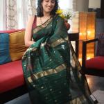 Glorious Dark Green Cotton Silk Saree With Proficient Blouse Piece