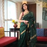Glorious Dark Green Cotton Silk Saree With Proficient Blouse Piece