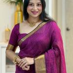 Glowing Purple Soft Silk Saree With Embellished Blouse Piece
