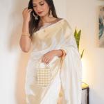 Symmetrical Beige Soft Silk Saree With Cynosure Blouse Piece