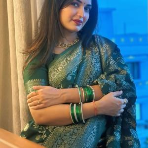 Petrichor Dark Green Soft Silk Saree With Embellished Blouse Piece