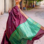 Stunning Wine Cotton Silk Saree With Palimpsest Blouse Piece