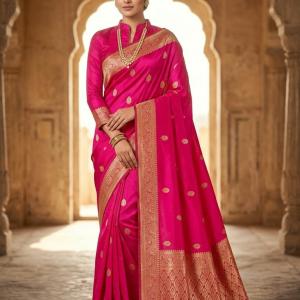 Incredible Dark Pink Soft Silk Saree With Classy Blouse Piece