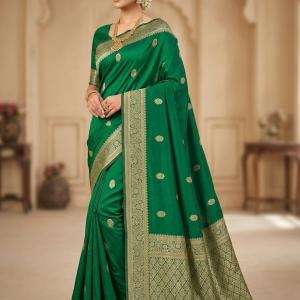 Luminous Green Soft Silk Saree With Cynosure Blouse Piece