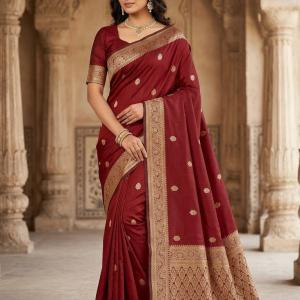 Opulent Maroon Soft Silk Saree With Girlish Blouse Piece