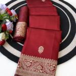 Opulent Maroon Soft Silk Saree With Girlish Blouse Piece