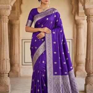 Splendorous Purple Soft Silk Saree With Elegant Blouse Piece