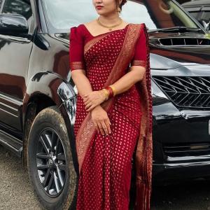 Lovely Wine Soft Silk Saree With Outstanding Blouse Piece