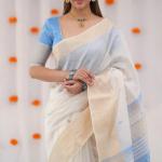 Resonant Beige Cotton Silk Saree With Gossamer Blouse Piece