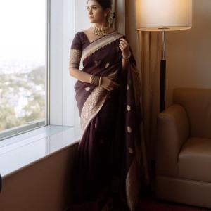 Incredible Wine Soft Silk Saree With Sizzling Blouse Piece