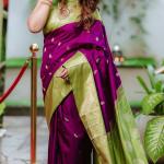 Stylish Purple Soft Silk Saree With Elision Blouse Piece