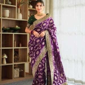 Scintilla Purple Soft Silk Saree With Eloquence Blouse Piece
