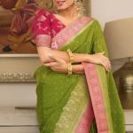 Twirling Green Soft Silk Saree With Vivacious Blouse Piece