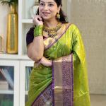 Flamboyant Green Soft Silk Saree With Forbearance Blouse Piece