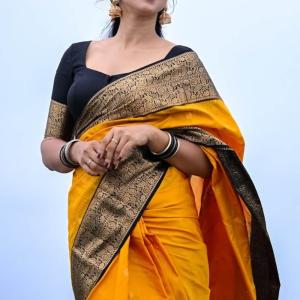 Moiety Mustard Soft Silk Saree With Transcendent Blouse Piece