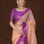 Profuse Peach Cotton Silk Saree With Demesne Blouse Piece