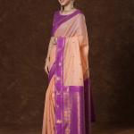 Profuse Peach Cotton Silk Saree With Demesne Blouse Piece