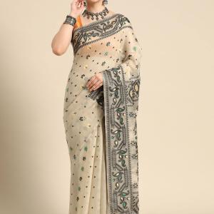 Seraglio Beige Cotton Silk Saree With Stylish Blouse Piece
