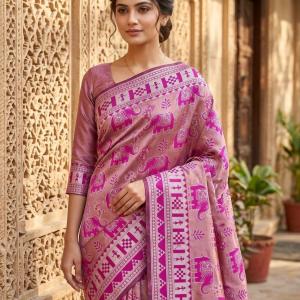 Luxuriant Pink Pure Zari Weaving Banarasi Silk Saree With Beleaguer Blouse Piece