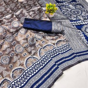 Imbrication Blue Pure Zari Weaving Banarasi Silk Saree With Evocative Blouse Piece