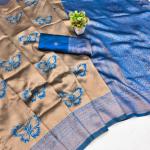Diaphanous Beige Pure Zari Weaving Banarasi Silk Saree With Desuetude Blouse Piece