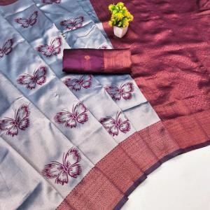 Fairytale Grey Pure Zari Weaving Banarasi Silk Saree With Quixotic Blouse Piece