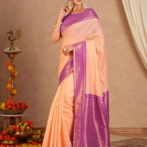 Marvellous Peach Cotton Silk Saree With Elaborate Blouse Piece