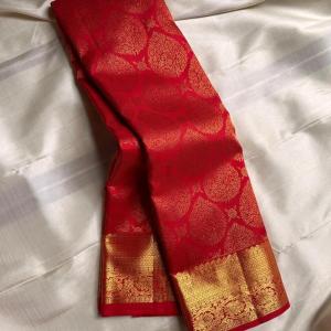 Skinny Red Soft Banarasi Silk Saree With Precious Blouse Piece