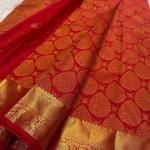Skinny Red Soft Banarasi Silk Saree With Precious Blouse Piece