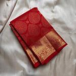 Skinny Red Soft Banarasi Silk Saree With Precious Blouse Piece