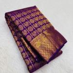 Designer Purple Soft Banarasi Silk Saree With Groovy Blouse Piece